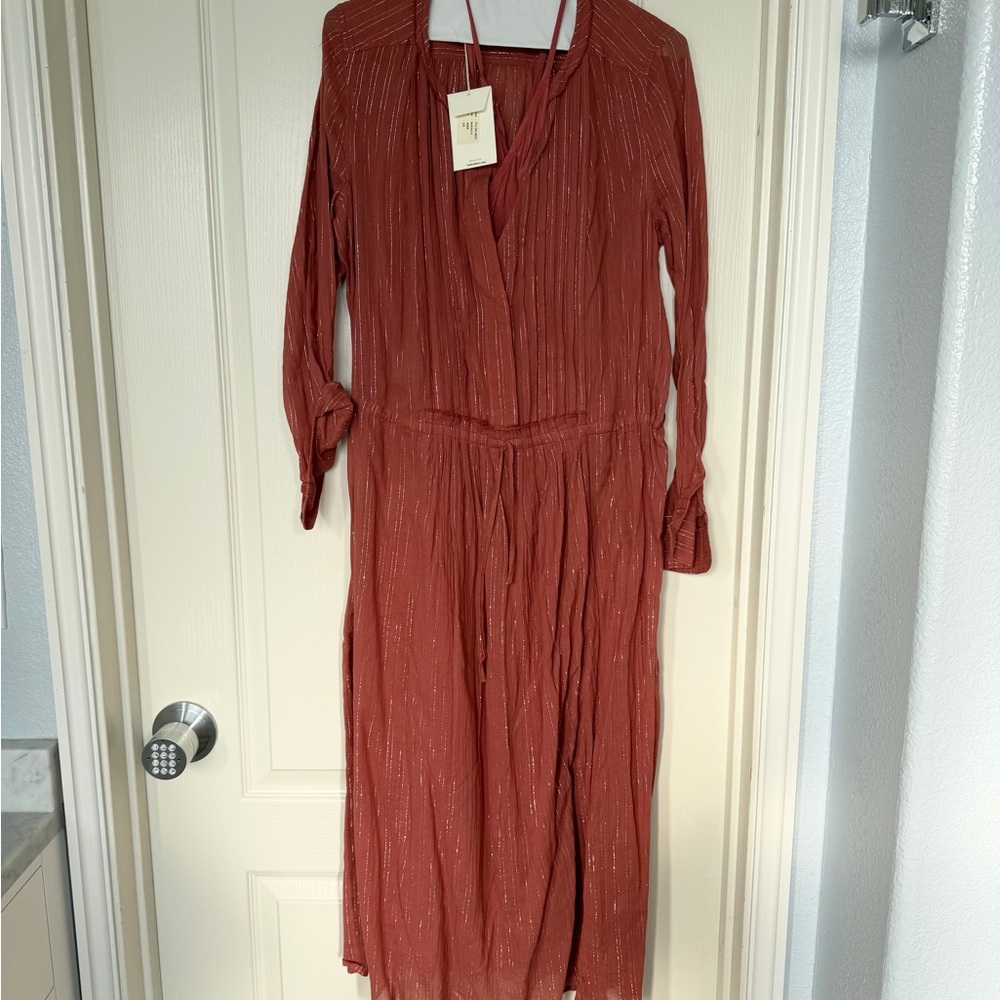 Chan Luu Shimmering Rust Long Sleeve Dress with Slip